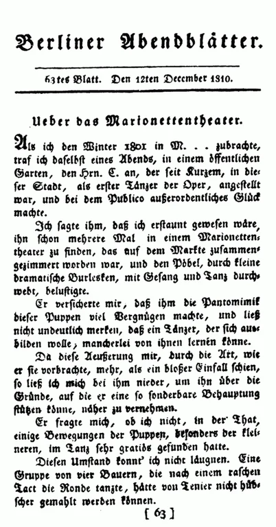 Kleist Berliner Abendblätter Marionettentheater