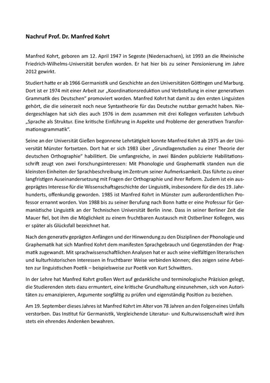 Manfred Kohrt – Nachruf