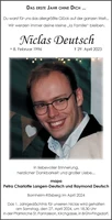 Jahrgedächtnis Niclas Deutsch