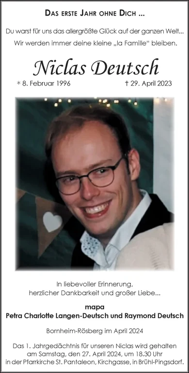 Jahrgedächtnis Niclas Deutsch